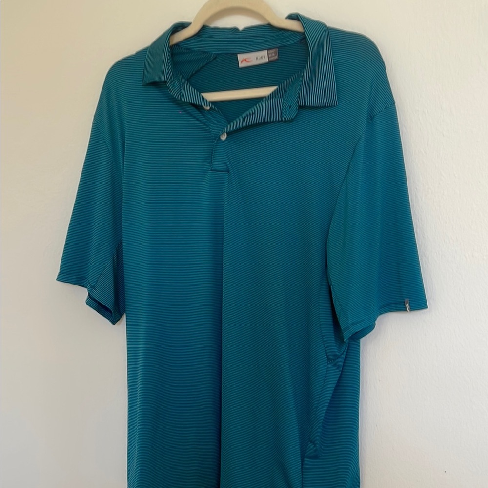 KJUS Men's Teal Striped Polo Shirt - Picture 4 of 4